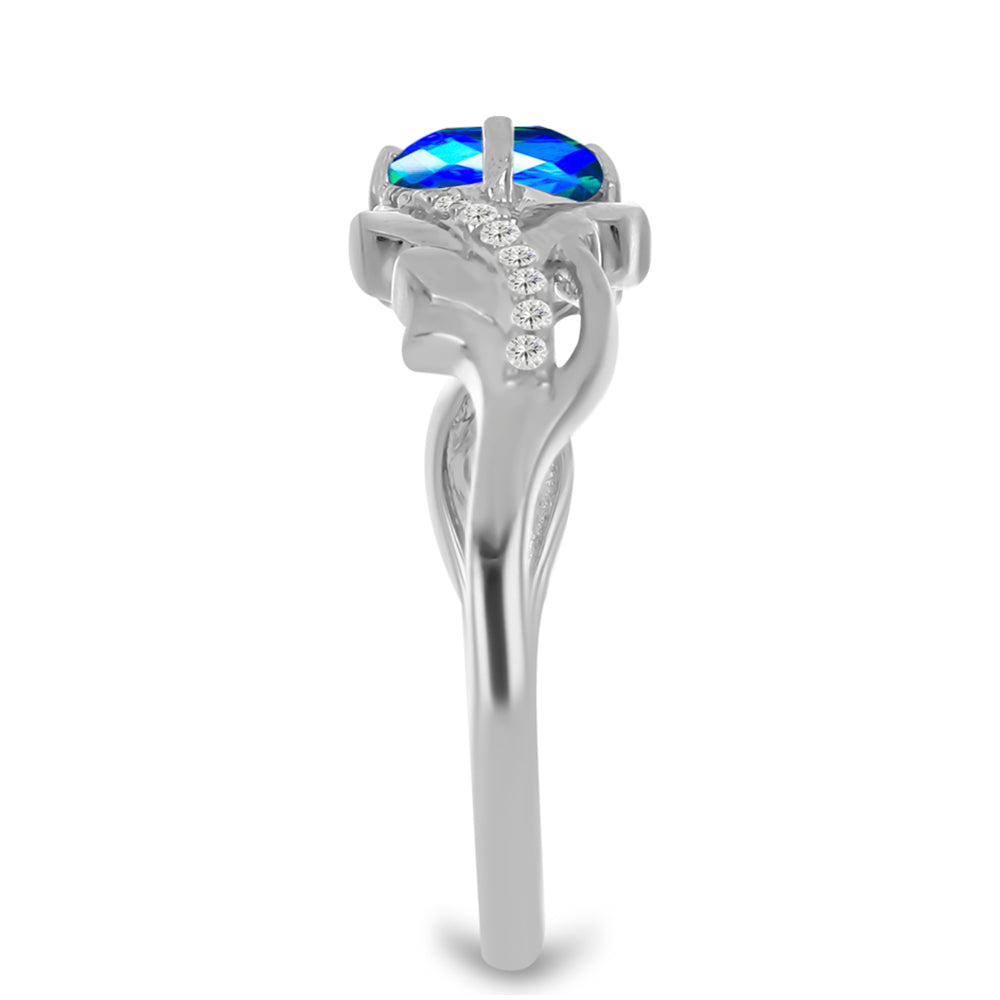 Anillo de Plata con Cuarzo Pavo Real y Topacio Blanco