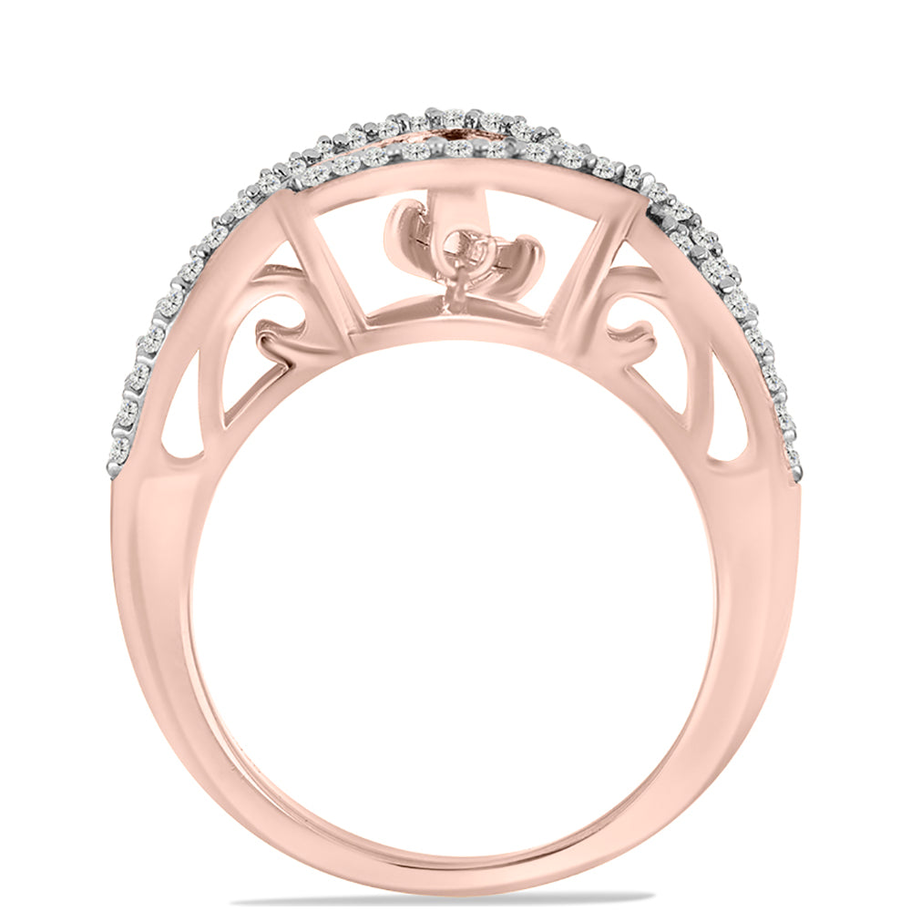 Anillo de Plata Bañada en Oro Rosa con Diamante Rosa Danzantes y Topacio Blanco 2 