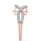 Anillo de Plata Bañada en Oro Rosa con Diamante Rosa Danzantes y Topacio Blanco