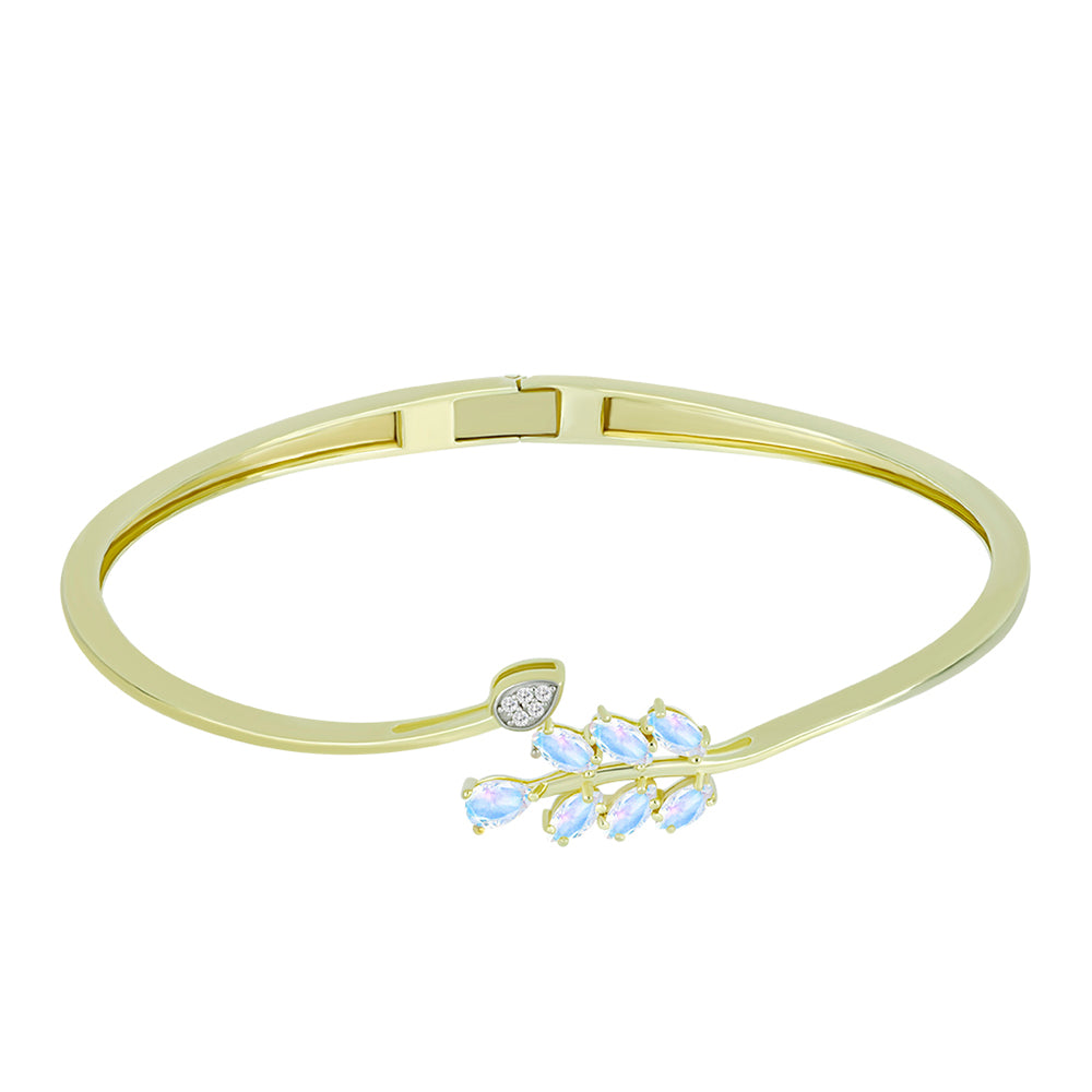 Pulsera de Plata Bañada en Oro con Piedra Lunar Arco Iris y Topacio Blanco 1 