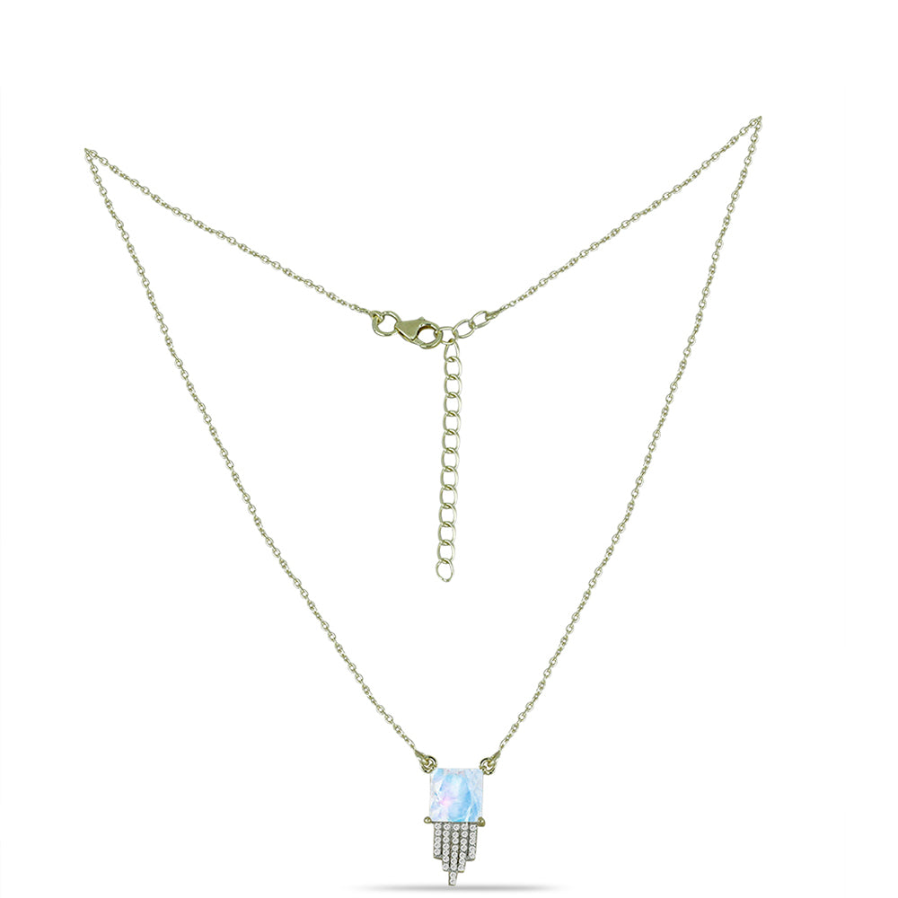 Collar de Plata Bañada en Oro con Piedra Lunar Arco Iris y Topacio Blanco 1 