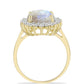 Anillo de Plata Bañada en Oro con Piedra Lunar Arco Iris y Topacio Blanco