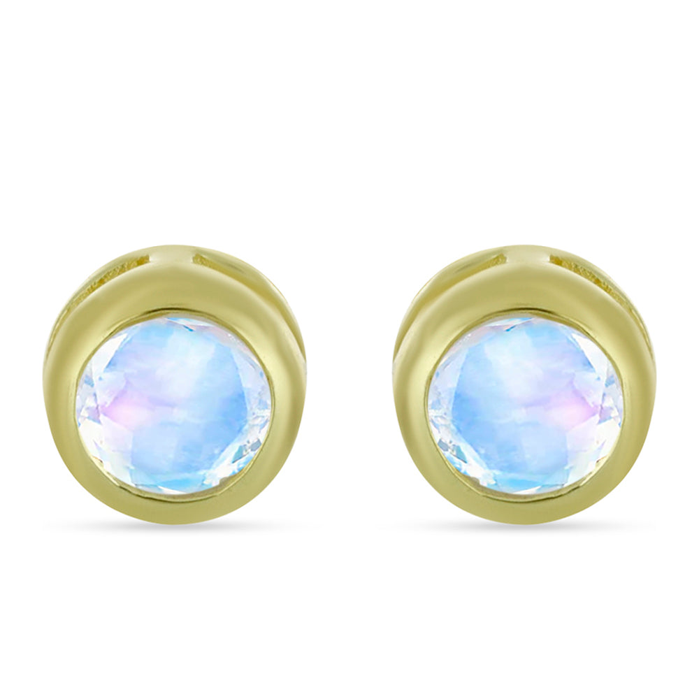 Pendientes de Plata Bañada en Oro con Piedra Lunar Arco Iris