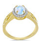 Anillo de Plata Bañada en Oro con Piedra Lunar Arco Iris y Topacio Blanco