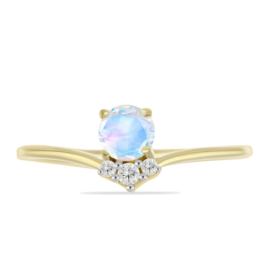 Anillo de Plata Bañada en Oro con Piedra Lunar Arco Iris y Topacio Blanco