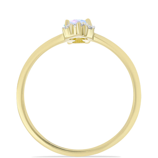 Anillo de Plata Bañada en Oro con Piedra Lunar Arco Iris y Topacio Blanco