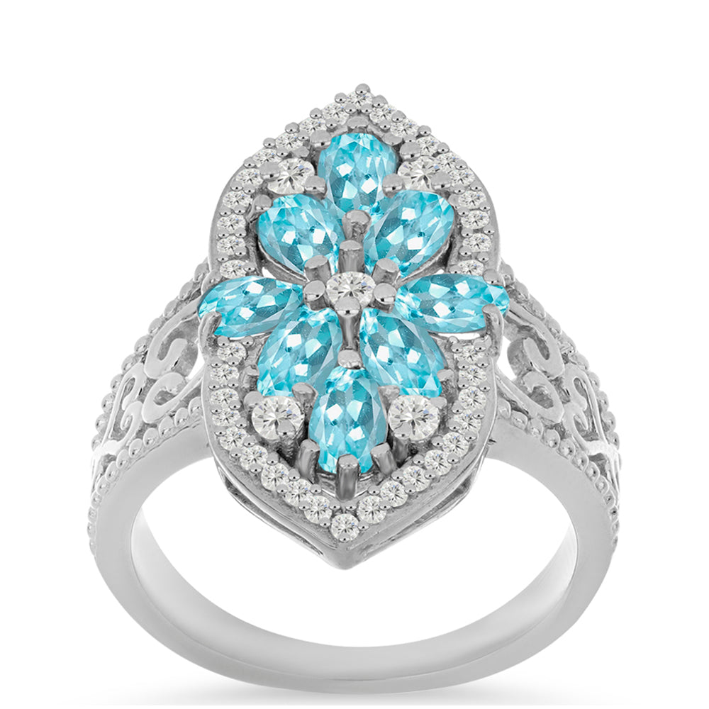 Anillo de Plata con Apatita Azul Cielo y Topacio Blanco 3 