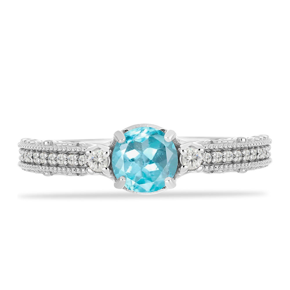 Anillo de Plata con Apatita Azul Cielo y Topacio Blanco 1 