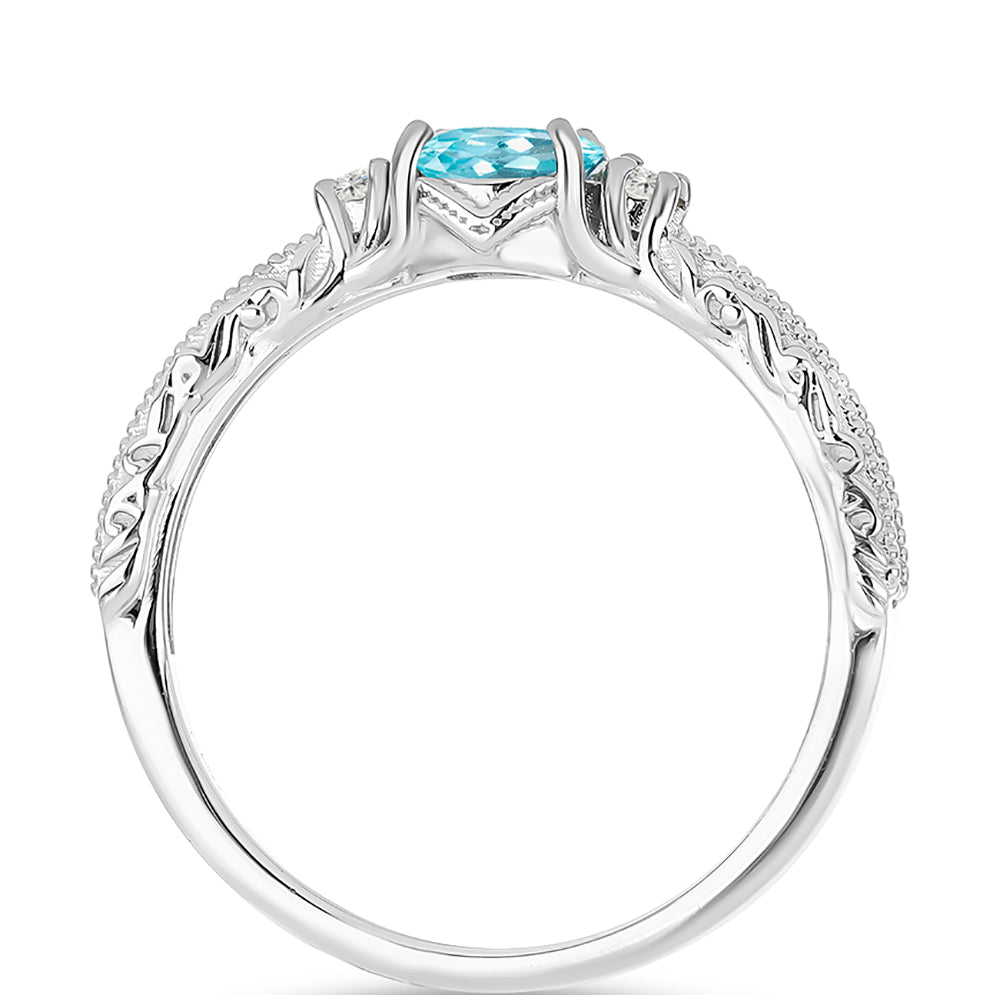Anillo de Plata con Apatita Azul Cielo y Topacio Blanco 2 