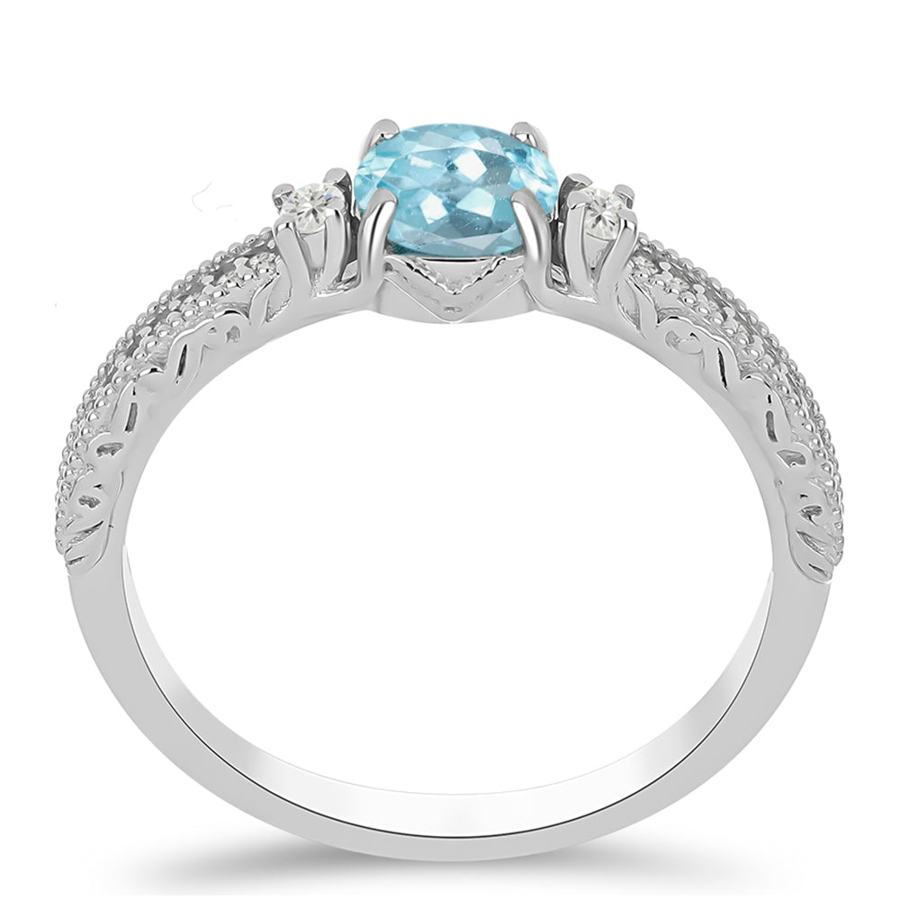 Anillo de Plata con Apatita Azul Cielo y Topacio Blanco 3 