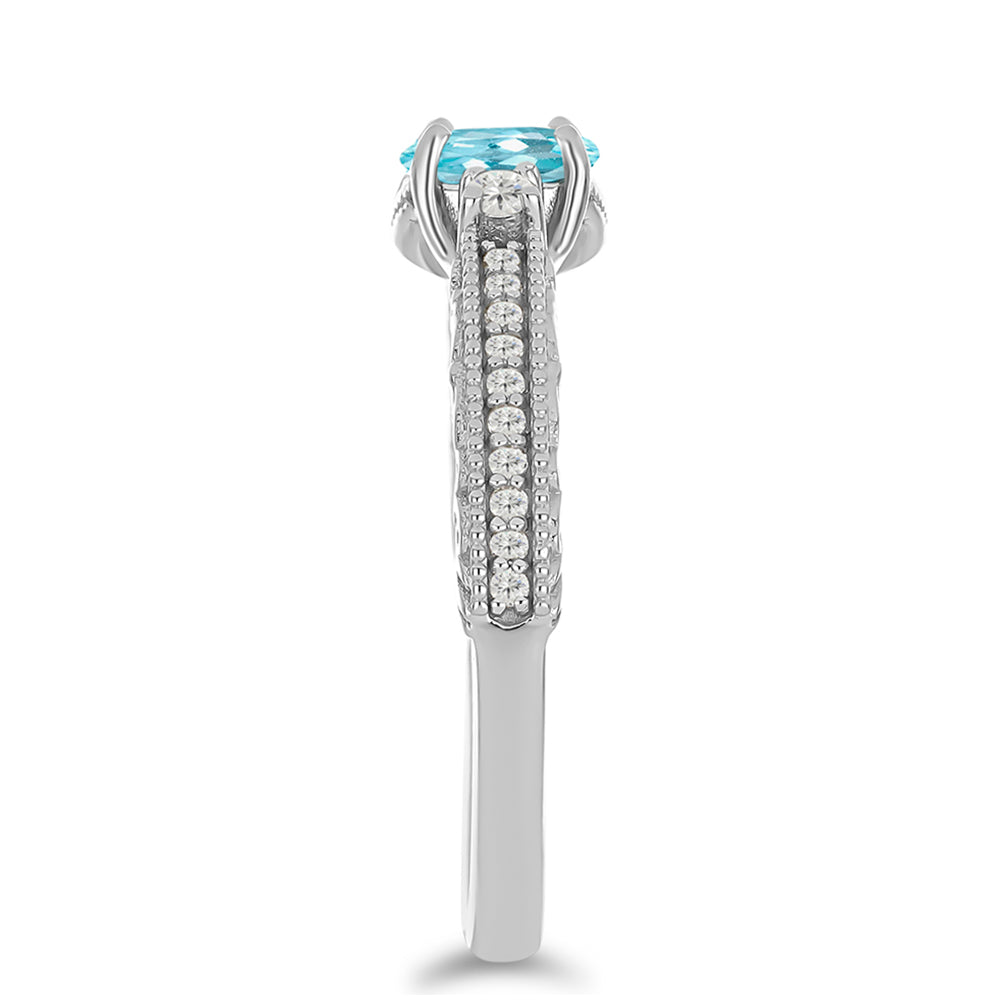 Anillo de Plata con Apatita Azul Cielo y Topacio Blanco