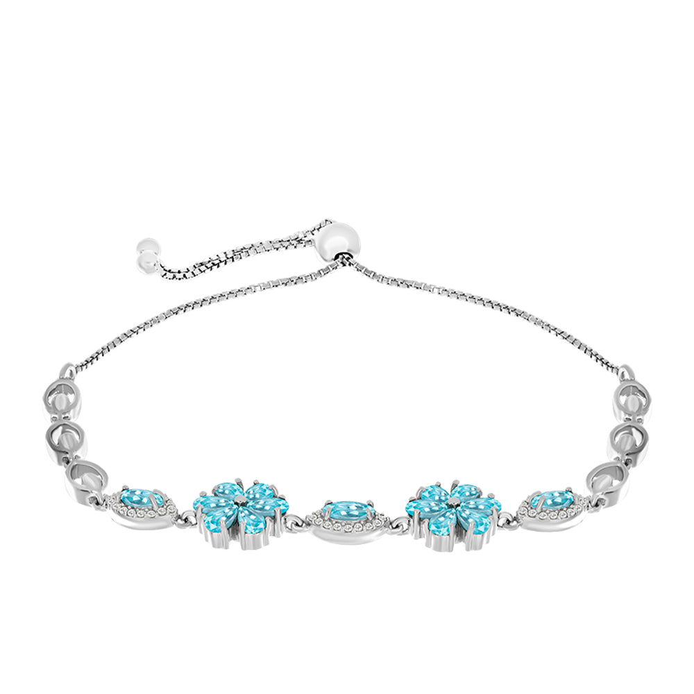 Pulsera de Plata con Apatita Azul Cielo y Topacio Blanco