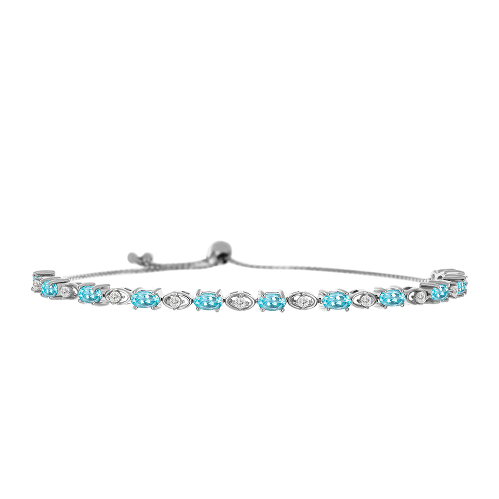 Pulsera de Plata con Apatita Azul Cielo y Topacio Blanco 2 