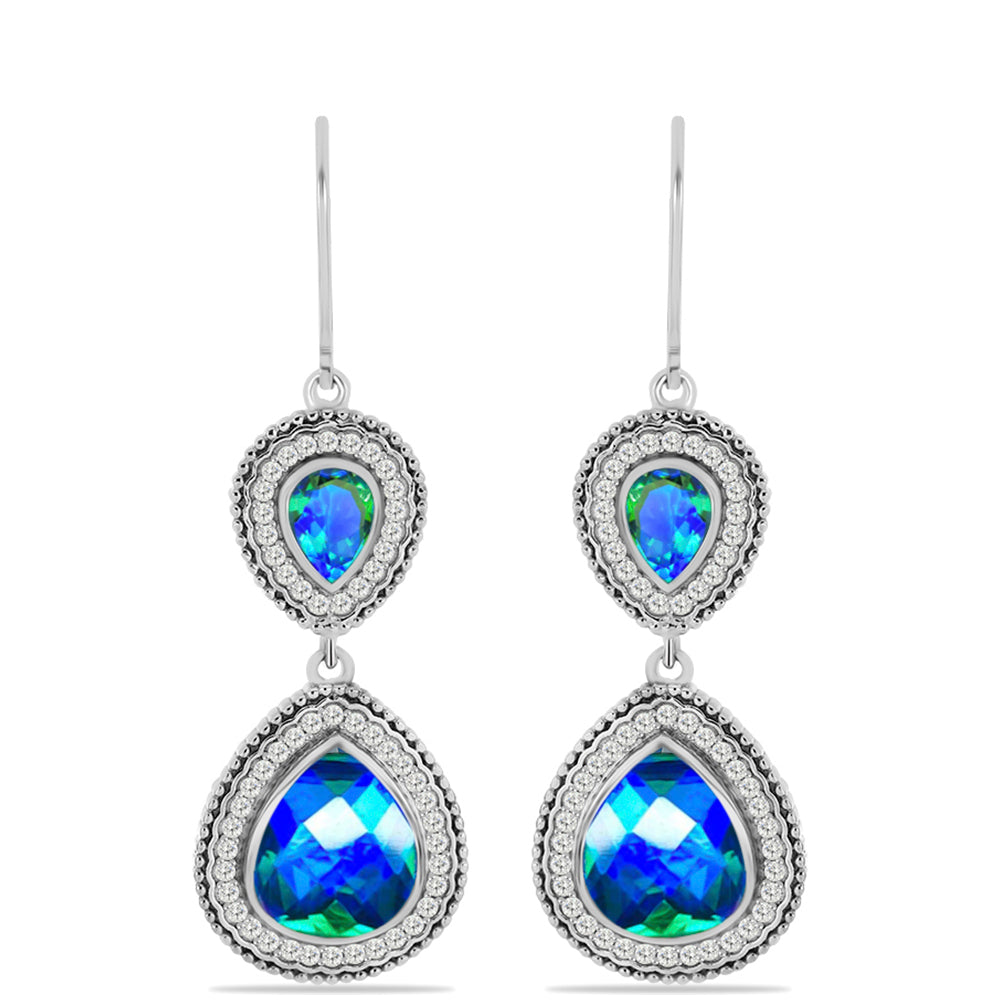 Pendientes de Plata con Cuarzo Pavo Real y Topacio Blanco 1 