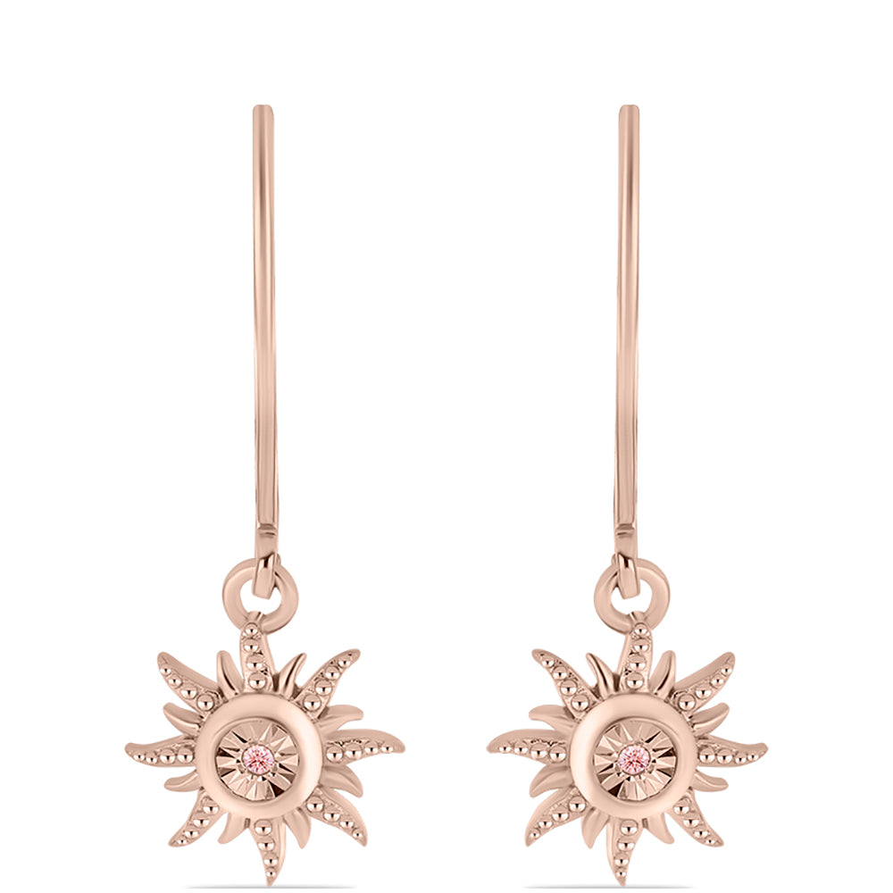 Pendientes de Plata Bañada en Oro Rosa con Diamante Rosa Danzantes 1 