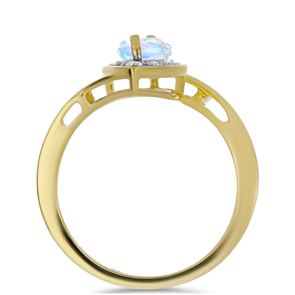 Anillo de Plata Bañada en Oro con Piedra Lunar Arco Iris y Topacio Blanco 2 