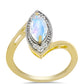 Anillo de Plata Bañada en Oro con Piedra Lunar Arco Iris y Topacio Blanco