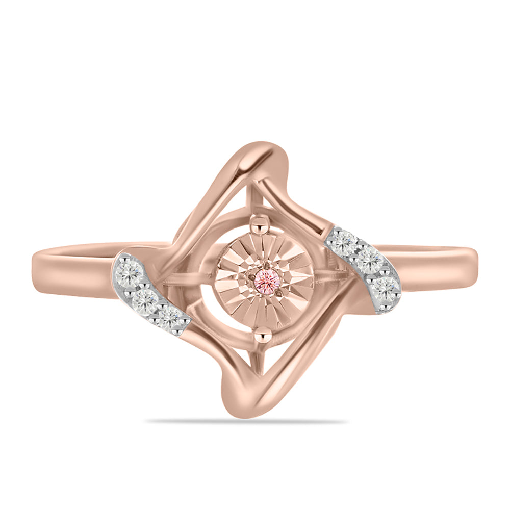 Anillo de Plata Bañada en Oro Rosa con Diamante Rosa Danzantes y Topacio Blanco 1 