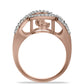 Anillo de Plata Bañada en Oro Rosa con Diamante Rosa Danzantes y Topacio Blanco