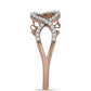 Anillo de Plata Bañada en Oro Rosa con Diamante Rosa Danzantes y Topacio Blanco