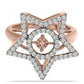 Anillo de Plata Bañada en Oro Rosa con Diamante Rosa Danzantes y Topacio Blanco
