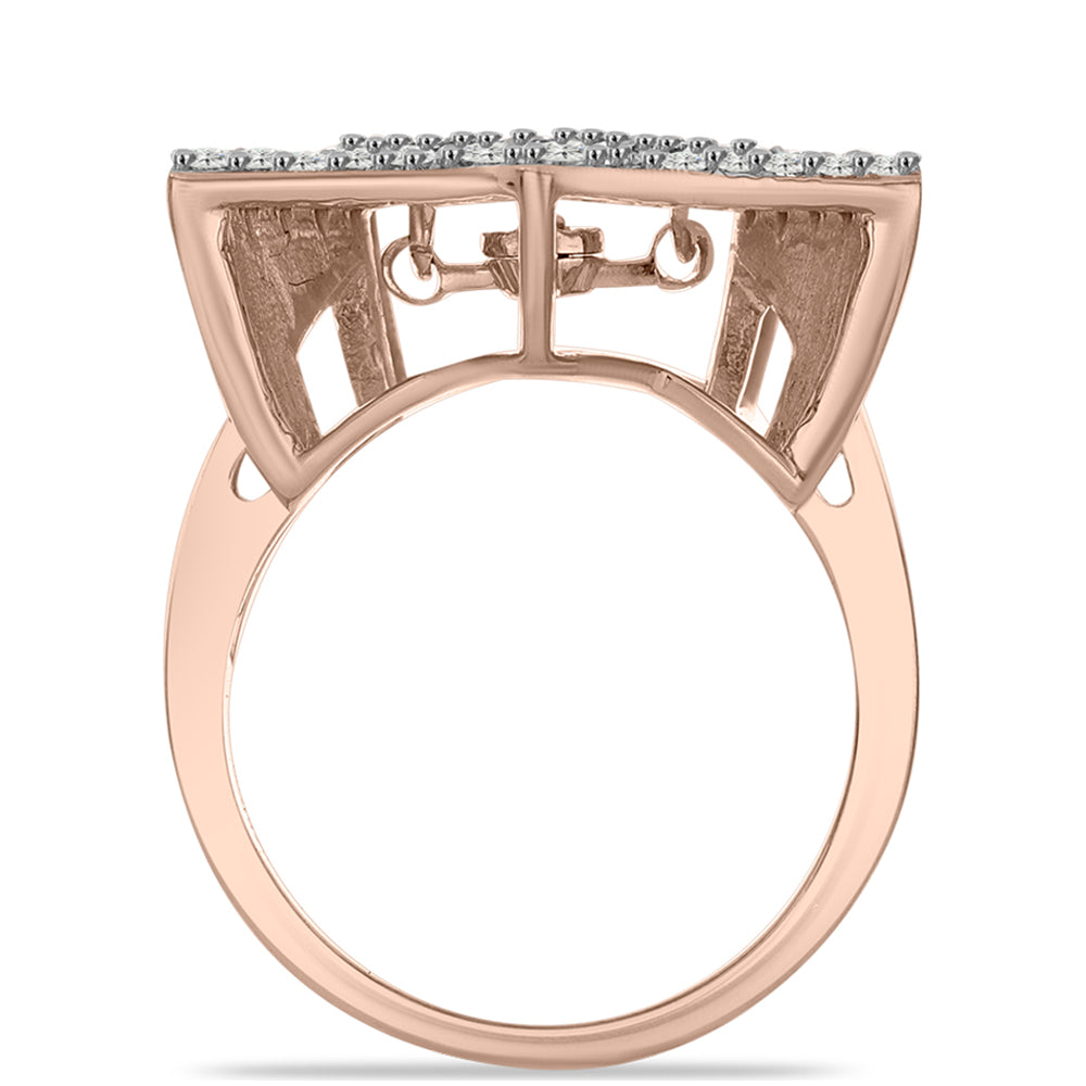 Anillo de Plata Bañada en Oro Rosa con Diamante Rosa Danzantes y Topacio Blanco 2 