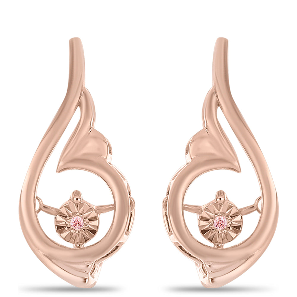 Pendientes de Plata Bañada en Oro Rosa con Diamante Rosa Danzantes 1 