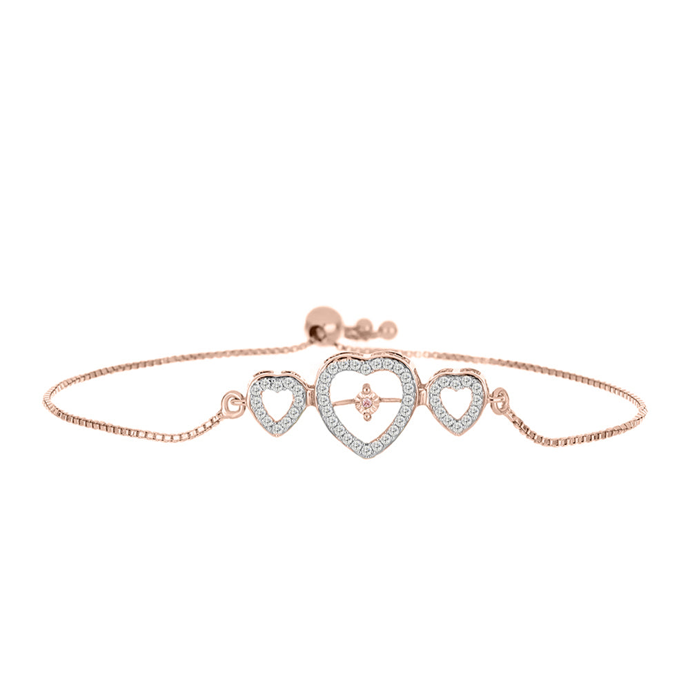 Pulsera de Plata Bañada en Oro Rosa con Diamante Rosa Danzantes y Topacio Blanco 1 