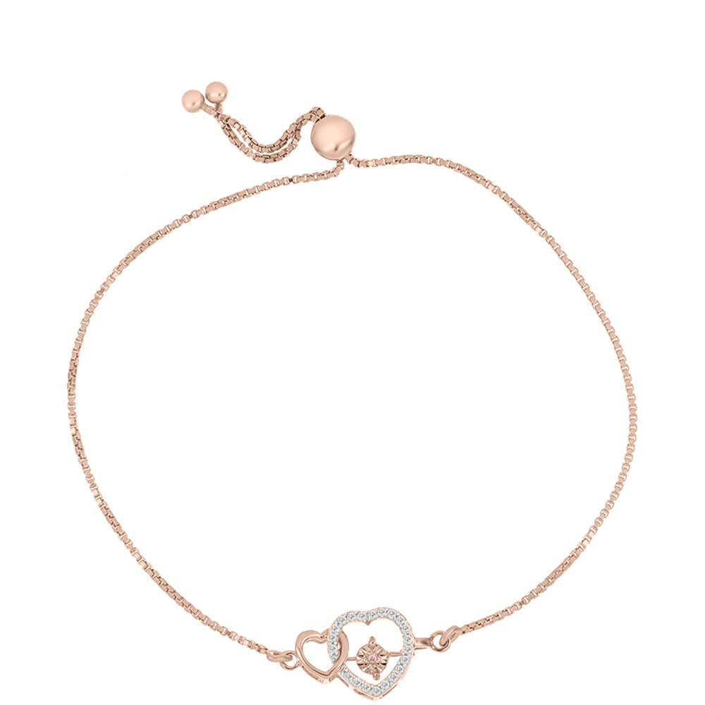 Pulsera de Plata Bañada en Oro Rosa con Diamante Rosa Danzantes y Topacio Blanco 2 