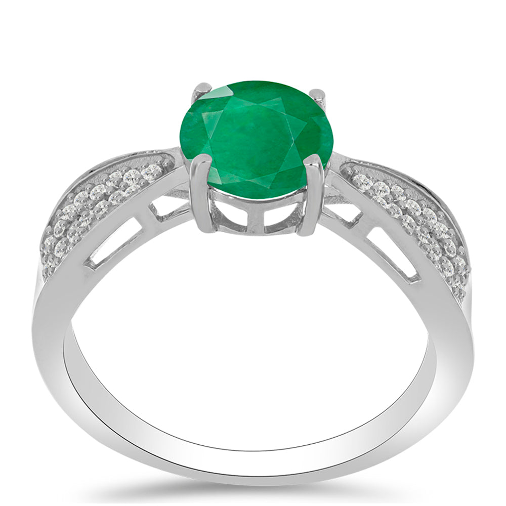 Anillo de Plata con Esmeralda de Brasil y Topacio Blanco