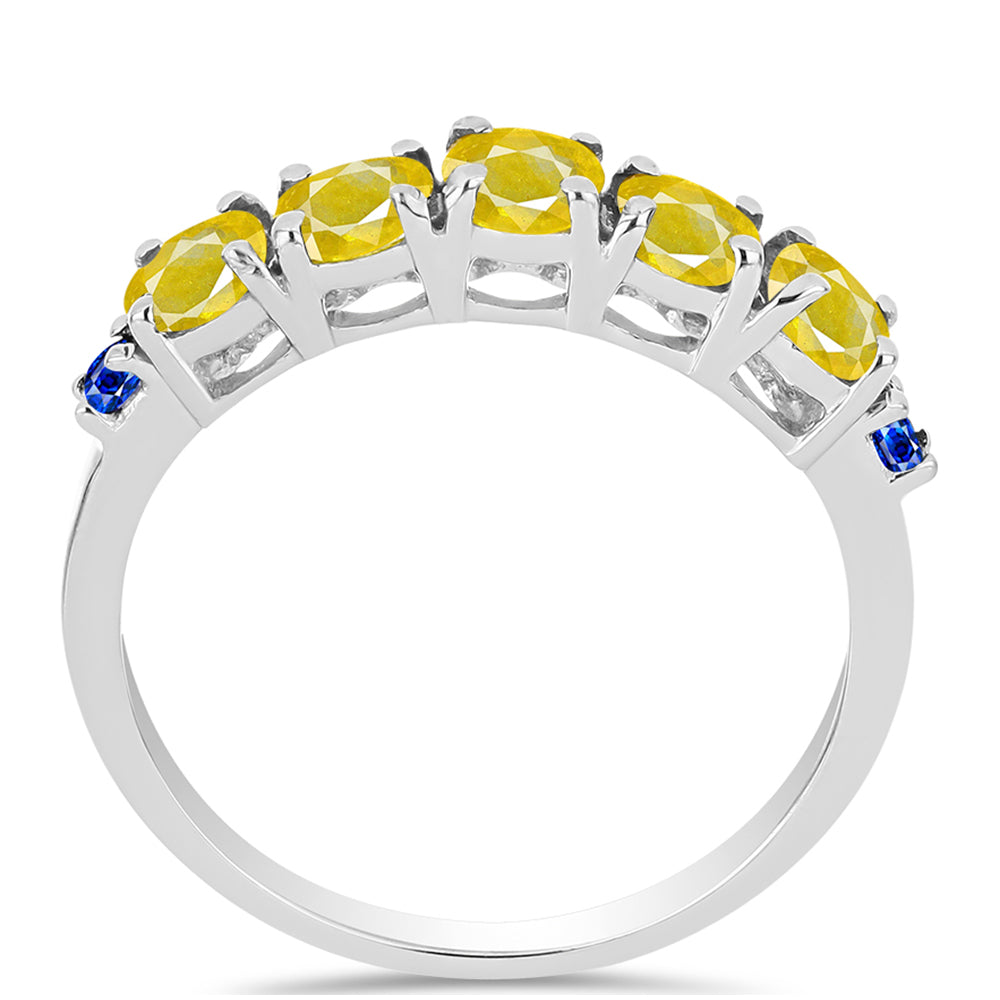 Anillo de Plata con Zafiro Amarillo y Zafiro Azul Australiano