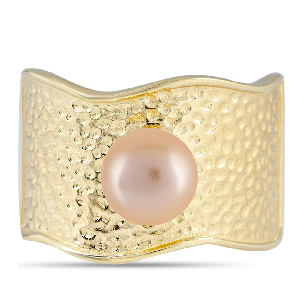 Anillo de Plata Bañada en Oro con Perla Dorada de Agua Dulce 1 