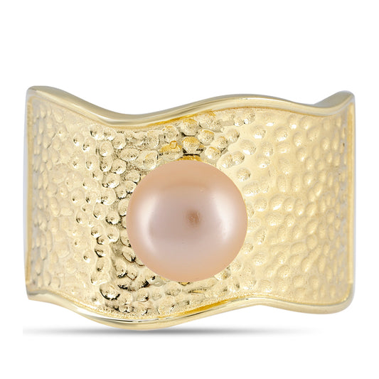 Anillo de Plata Bañada en Oro con Perla Dorada de Agua Dulce