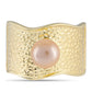 Anillo de Plata Bañada en Oro con Perla Dorada de Agua Dulce