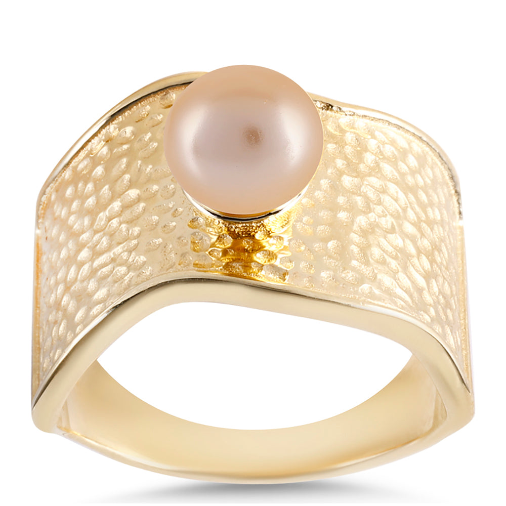 Anillo de Plata Bañada en Oro con Perla Dorada de Agua Dulce 2 