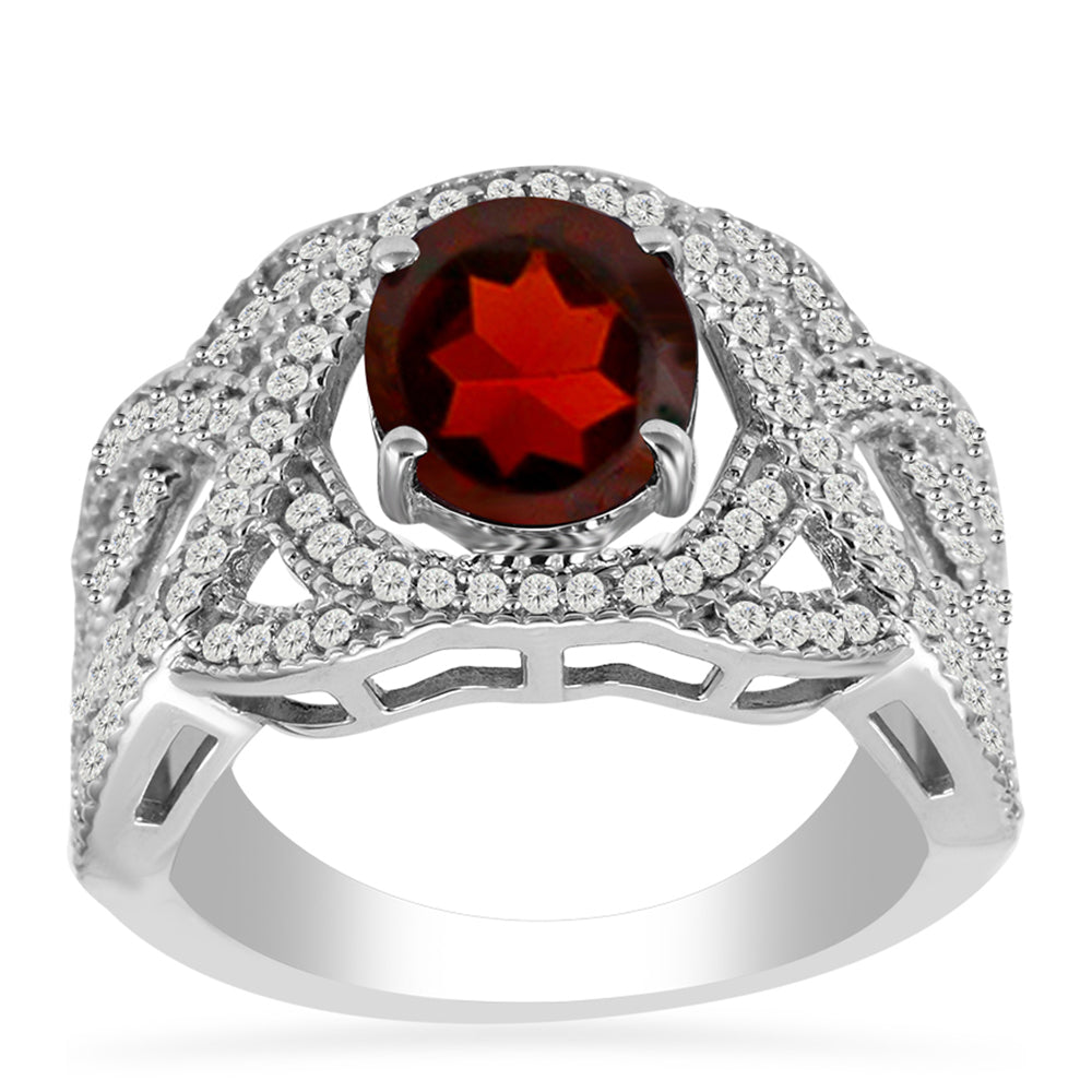 Anillo de Plata con Granate Barton y Topacio Blanco 2 