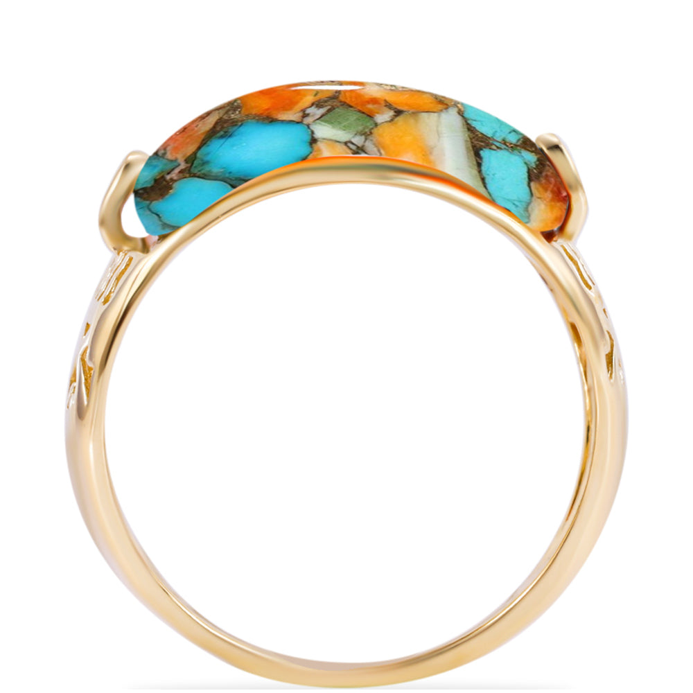 Anillo de Plata Bañada en Oro con Turquesa Ostra 2 