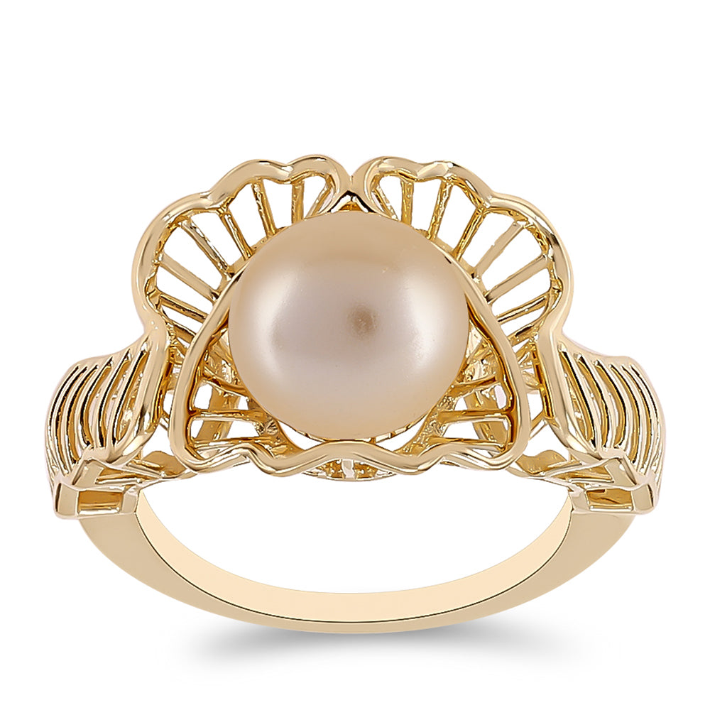 Anillo de Plata Bañada en Oro con Perla Dorada de Agua Dulce