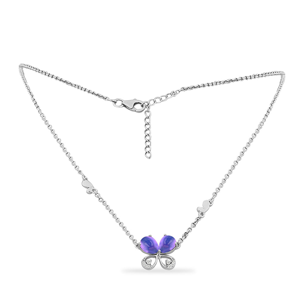 Collar de Plata con Piedra Lunar Púrpura y Topacio Blanco 1 