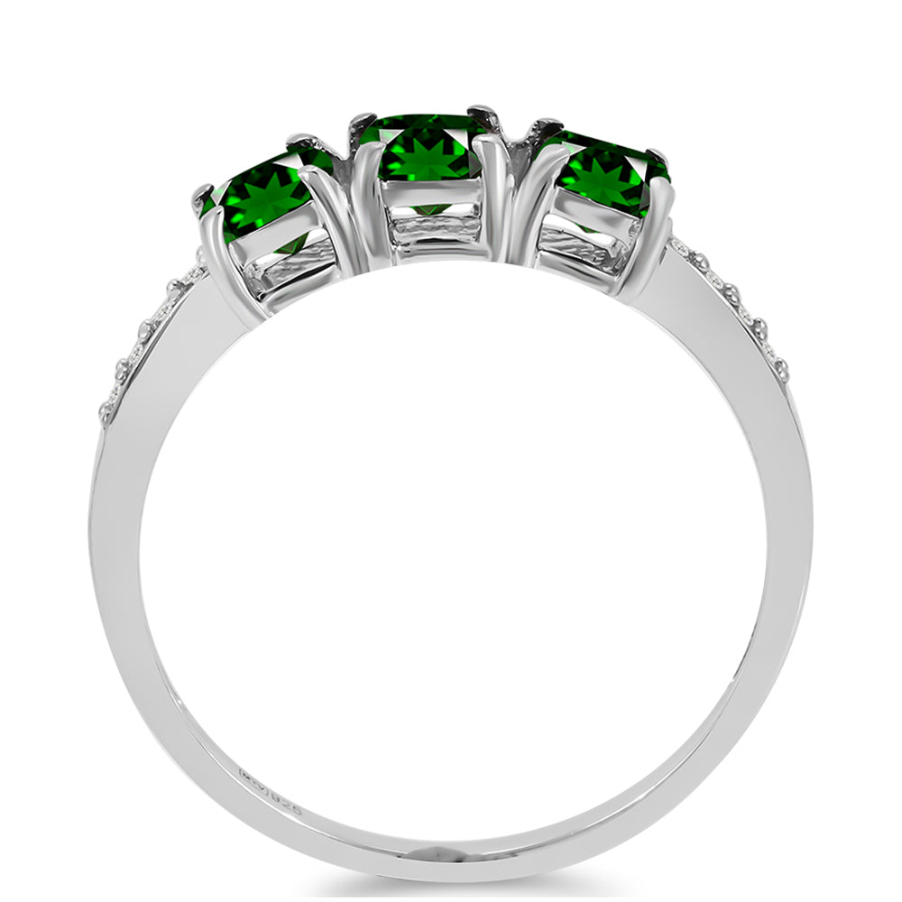 Anillo de Plata con Diópsido de Cromo y Topacio Blanco