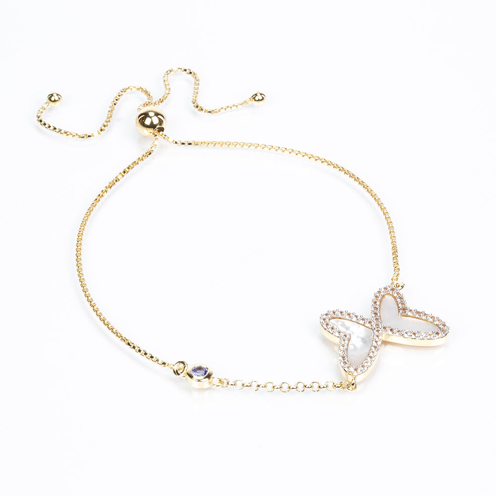 Pulsera de Plata Bañada en Oro con Tanzanita AAA y Madreperla 3 