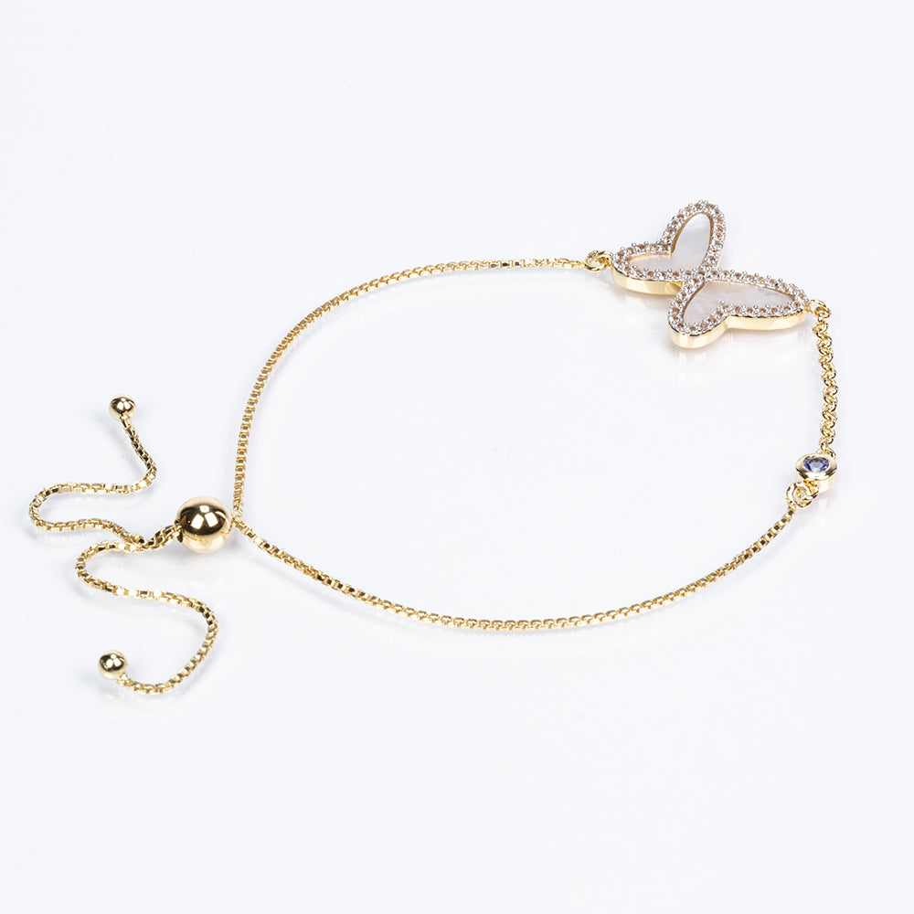 Pulsera de Plata Bañada en Oro con Tanzanita AAA y Madreperla