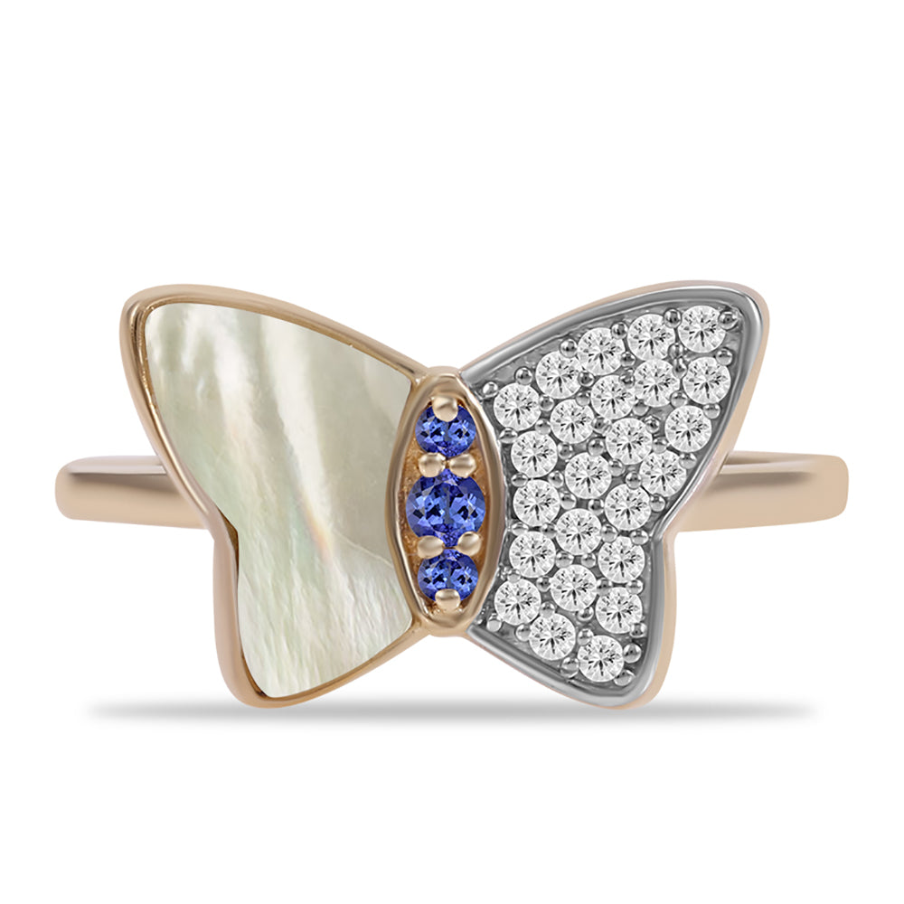 Anillo de Plata Bañada en Oro con Tanzanita AAA y Madreperla 1 