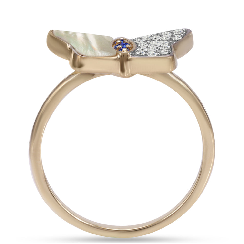 Anillo de Plata Bañada en Oro con Tanzanita AAA y Madreperla 2 