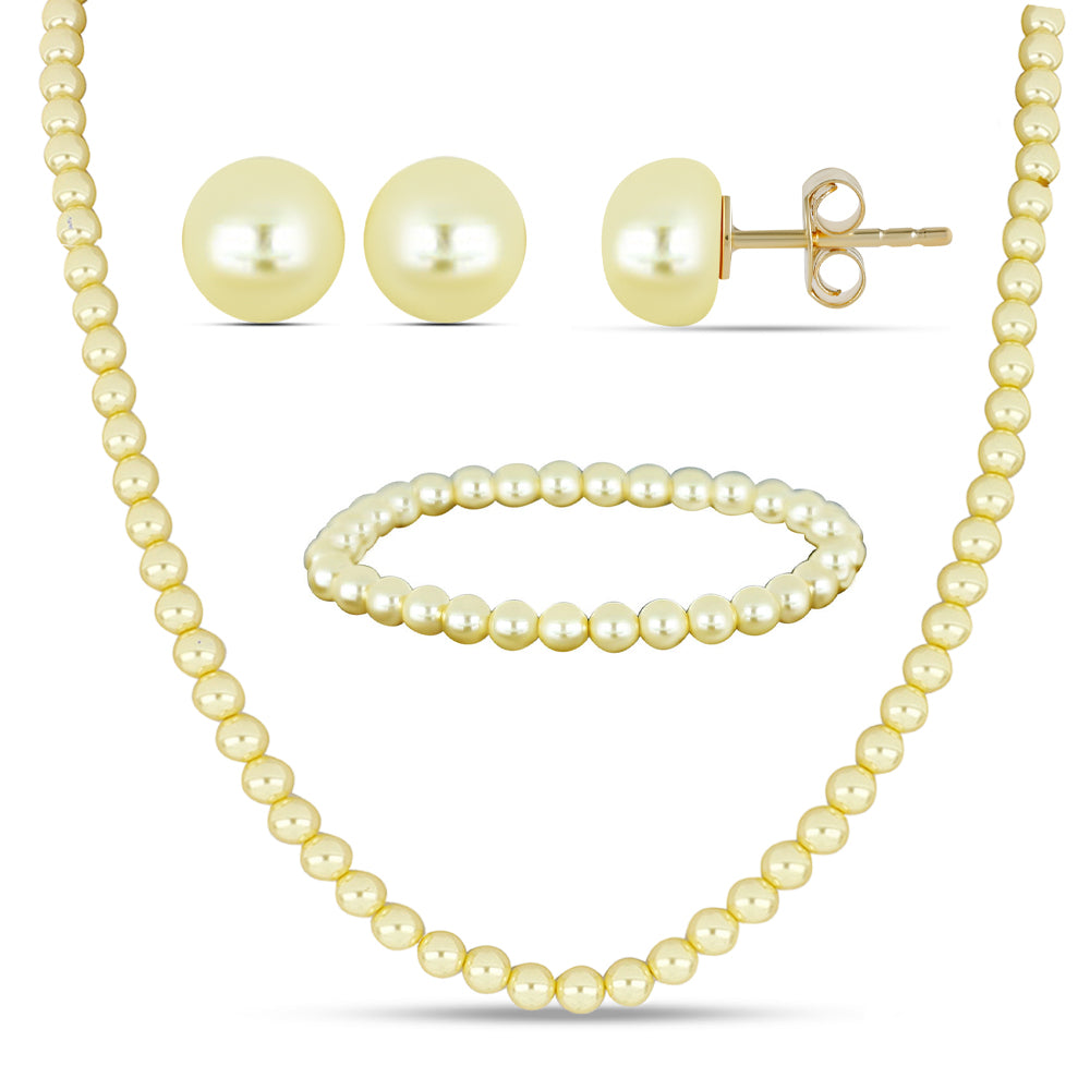 Conjunto Pepita con Perla Dorada de Agua Dulce ( Collar +Pendientes +Pulsera ) 1 