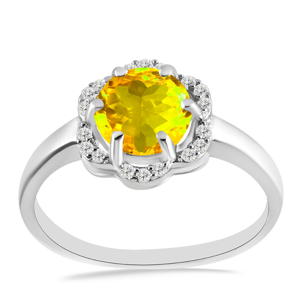 Anillo de Plata con Citrino de los Montes Urales y Topacio Blanco