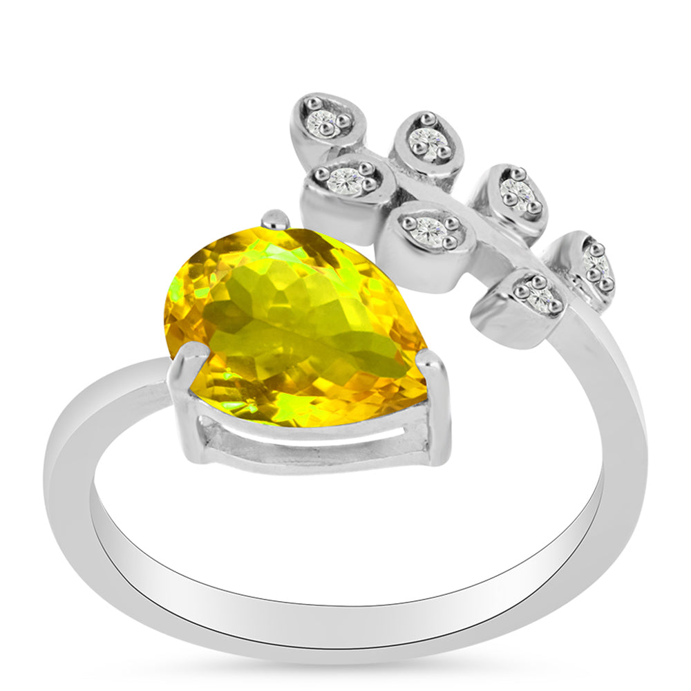 Anillo de Plata con Citrino de los Montes Urales y Topacio Blanco