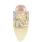 Anillo de Plata Bañada en Oro con Perla Dorada de Agua Dulce y Topacio Blanco