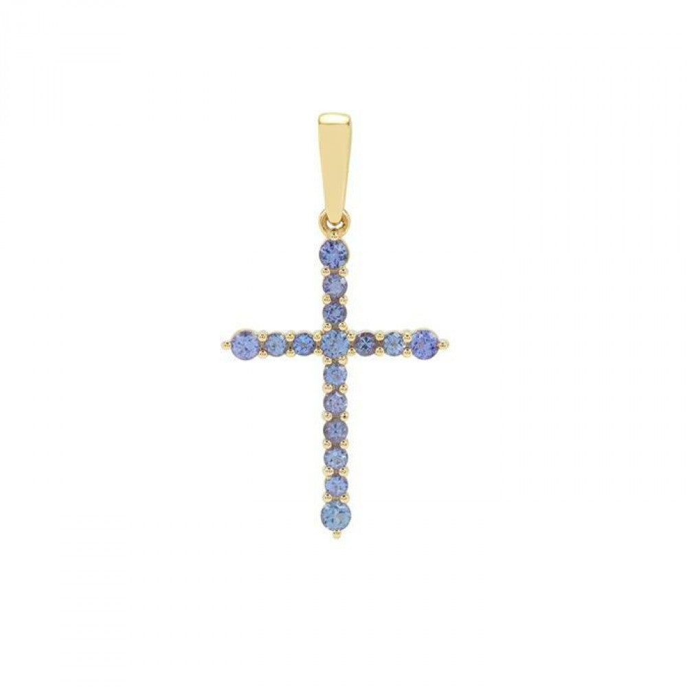 Cruz Colgante de Oro 9K con Tanzanita AAA 1 