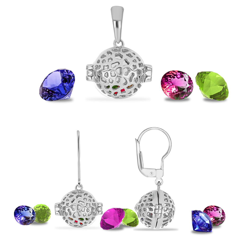 Conjunto de Plata con Tanzanita AAA y Diópsido de Cromo ( Pendientes +Colgante )
